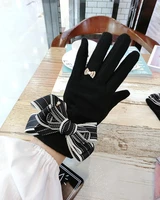 striped bowknot cashmere gloves korean ladies winter fashion cute touch screen five finger cashmere warmth finger gloves
