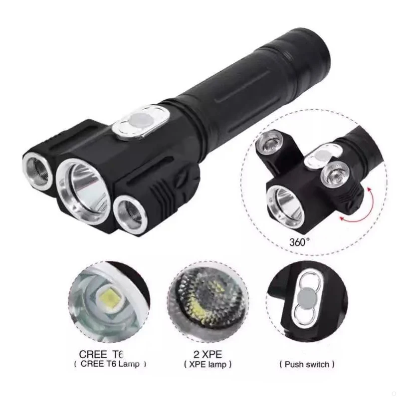 

Waterproof 1x18650 battery 2000lumens 4 switch modes T6 + 2XPE beads flashlight magnet tail torch flash light G35