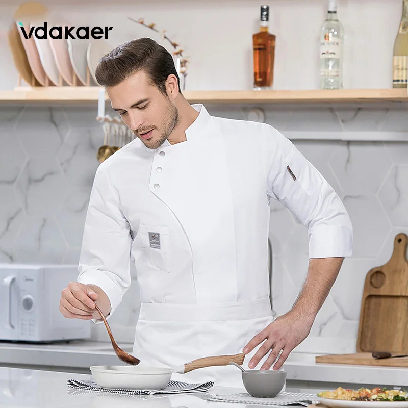 Chaqueta de manga larga para hombre y mujer, abrigo blanco de chef para restaurante de cocina, uniforme de camarera, abrigo de Chef