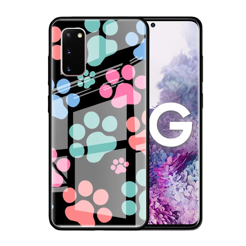 

Tempered Glass Case For Samsung Galaxy S20 Ultra S10 5G S10e S8 S9 Plus Note 8 9 10 Lite Phone Cover Cat Dog Paw Animal