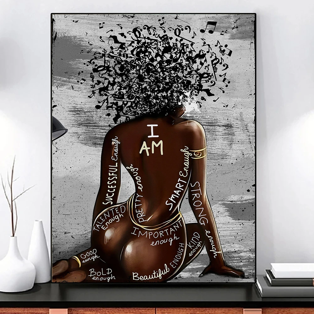 

African Girl Music Wall Art poster and prints I Am Black Woman Canvas Painting Home Decor Picture for Living Room Cuadros