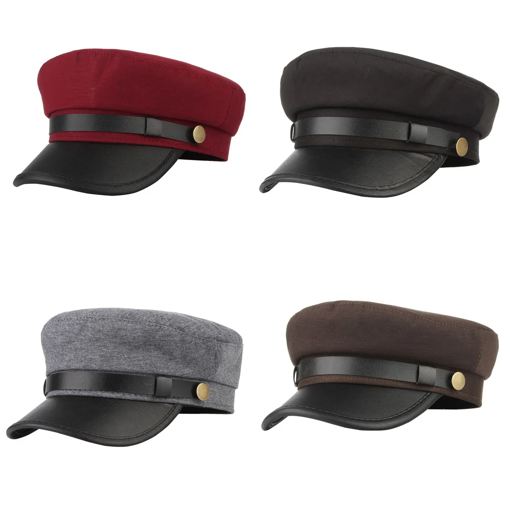 

Unisex Navy Sailor Cap Flat Top Military Hat Fashion Unisex Cotton PU 58 Cm Great For Indoor And Outdoor.