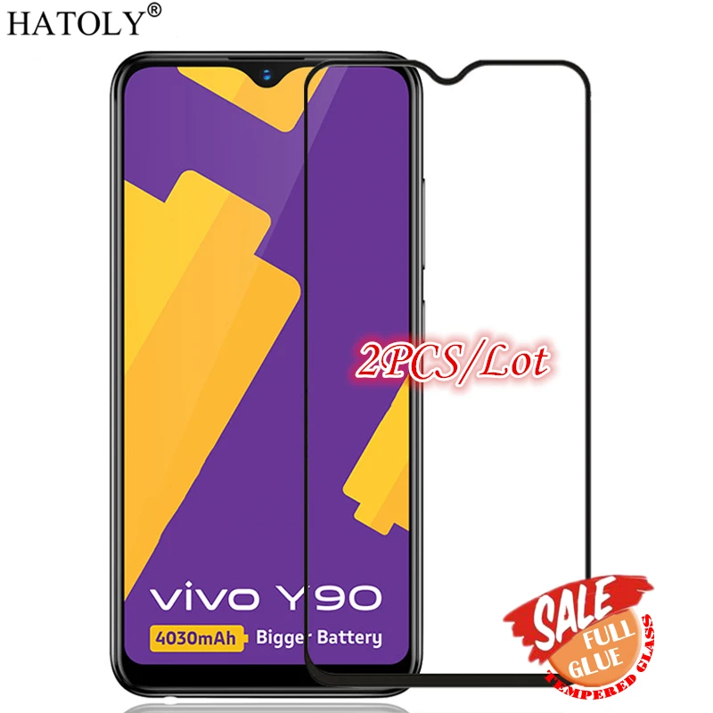 Protector de pantalla de vidrio templado para Vivo Y90, cobertura total de pegamento de 2 piezas, para BBK Vivo Y90, Y90-0