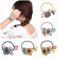 cute hair accessories ponytail headwear girly rubber band knitted flower head rope hair ring rose flower hair tie