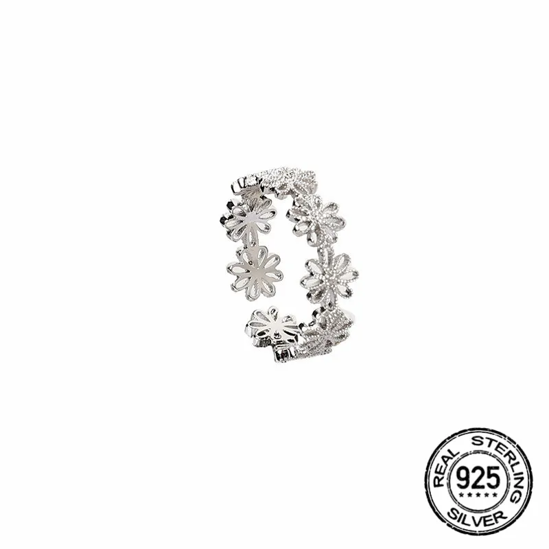 

Daisy Flower Rings Opening Adjustable 925 Sterling Silver For Women Hollow Punk Hiphop New Female Party Fashion Jewelry INEFFA