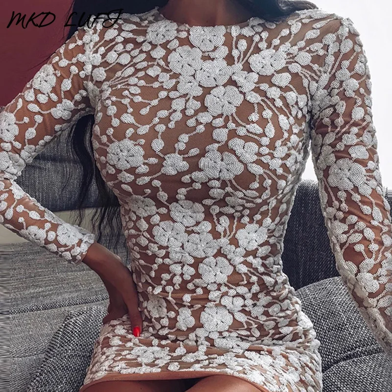 Сексуальное облегающее мини-платье с вышивкой женское осеннее короткое платье