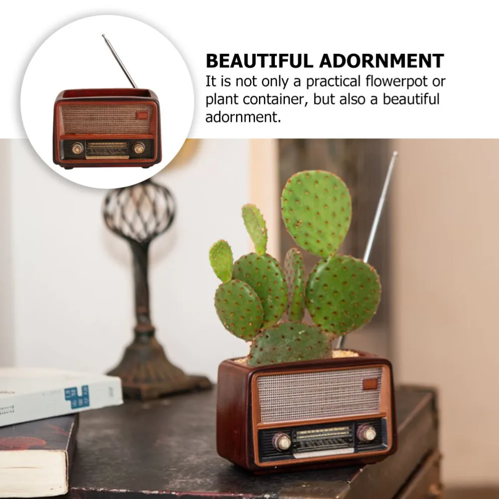 

1pc Retro Radio Flowerpot Succulent Container Radio Shape Flower Plant Container