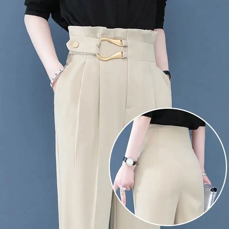 

Women Pants Bud Shaped Waist Casual Suit Pants Women's High Waist Straight Cropped 2021 Spring Pantalones De Mujer