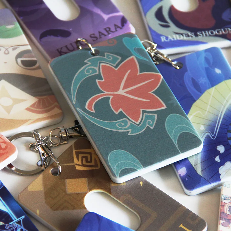 Genshin Impact Anime Card Holder Baal Kazuha Xiao Klee Hutao Mona ID Badge Clip Key Chain Student Bus Card Bag Pendant Gifts