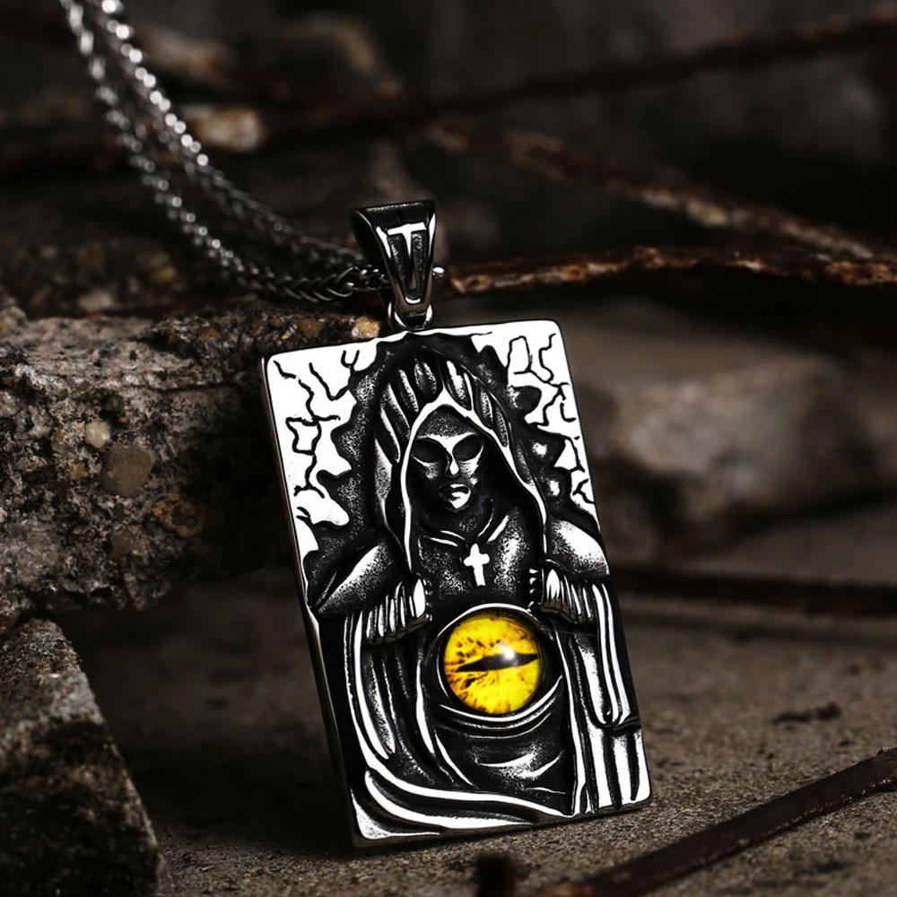 

Punk Hip Hop Men Stainless Steel Grim Reaper Necklace Gothic Grim Reaper Demon Eye Pendant Necklace Men's Chain Jewelry Gift