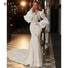 Блестящие Свадебные платья-русалки с длинным рукавом, Пляжное торжественное платье для невесты, платье для свадебного торжества, вечеринки, 2022