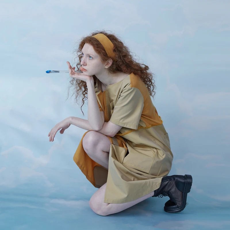 Женское асимметричное платье IRINACH214 длинное с короткими рукавами в стиле сафари