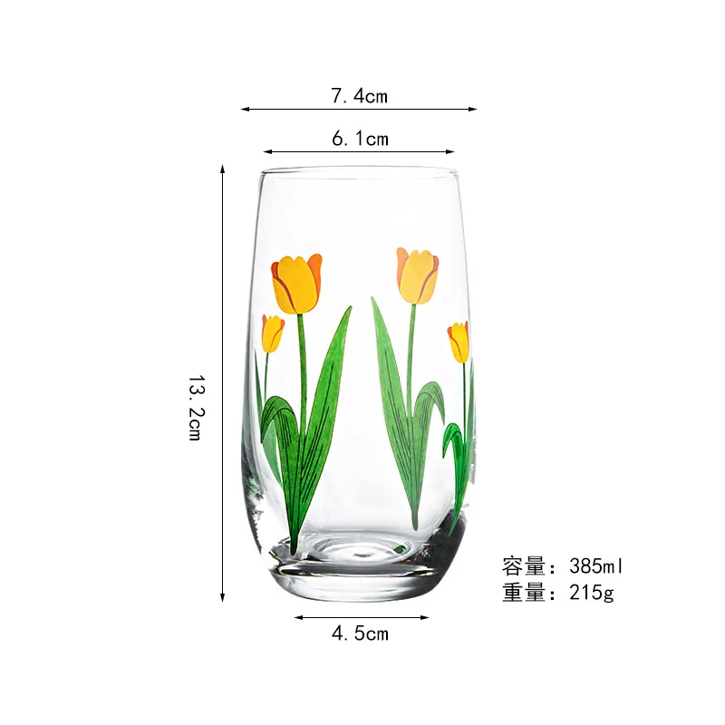 

Hand-painted Tulip Glass Cup Printed Heat-resistant Mousse Cup Milk Cup Juice Cup