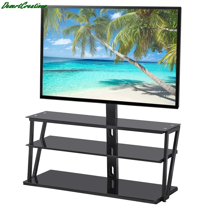 

Регулируемая по высоте и углу Универсальная металлическая рамка из закаленного стекла трехслойная стеклянная подставка для телевизора 32 ~ ...