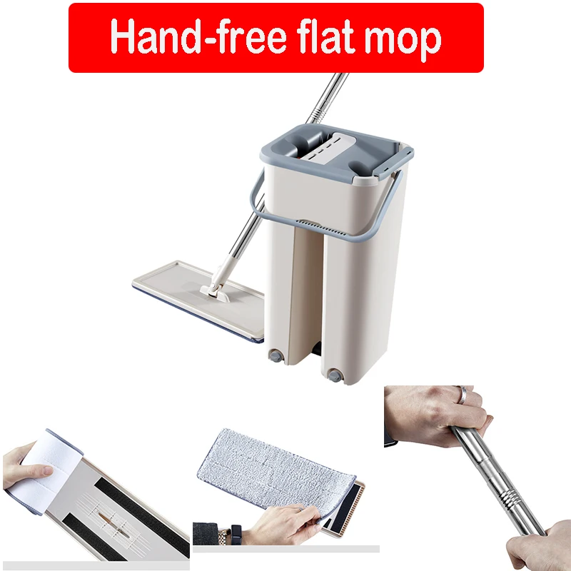 Плоская сжимающаяся половая тряпка ведро для рук без отжима нержавеющая сталь