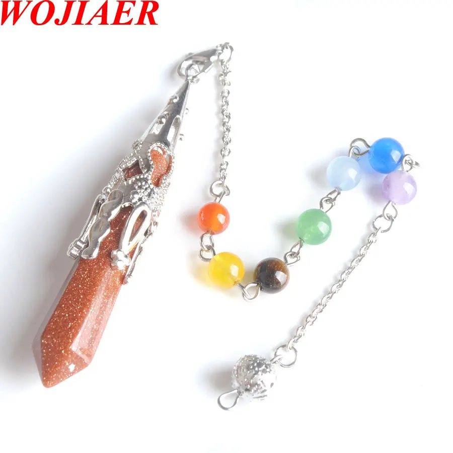 

WOJIAER 2021 New 7 Chakra Pendulums Hexagonal Prism Pendant Natural Stone Amethysts Tigers eye Pendulo for Men And Women PBO941