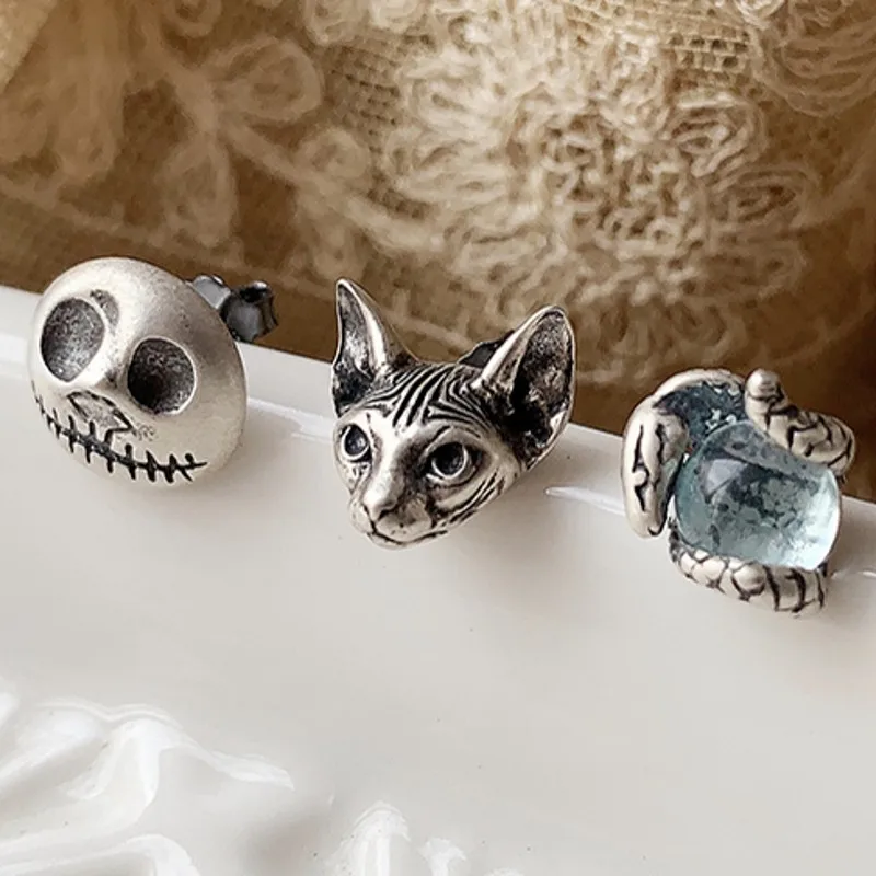 

2020 BOCAI100% real s925 pure silver new personality sphinx, hairless cat gem earrings snake-shaped trend men and women earrings