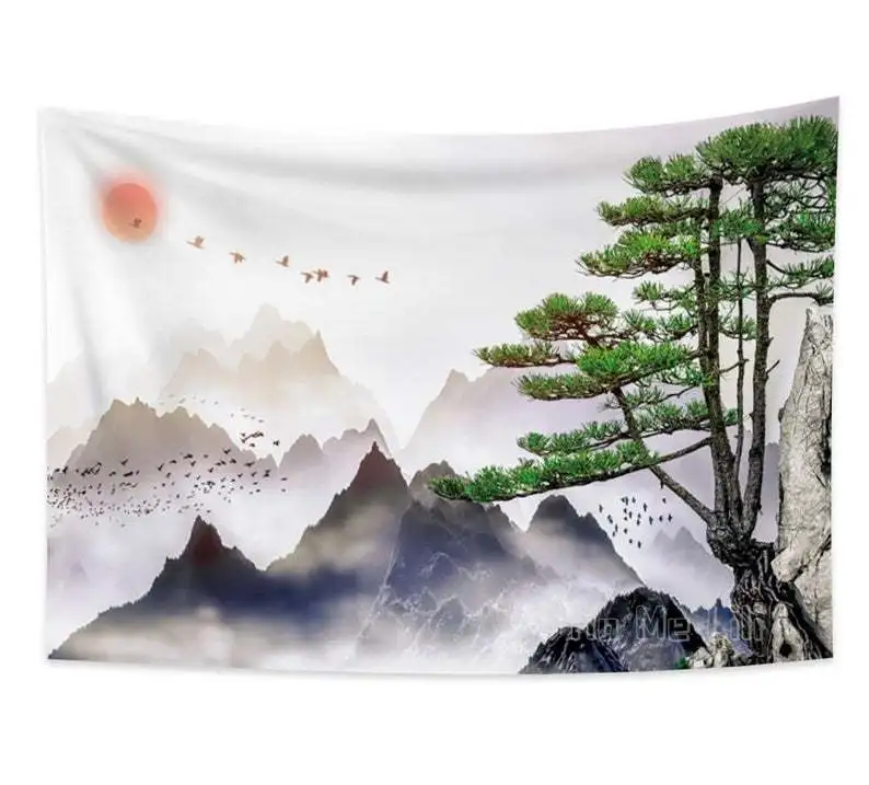 Tapiz japon&eacute;s, pintura de tinta de paisaje, arte japon&eacute;s, decoraci&oacute;n de pared-0