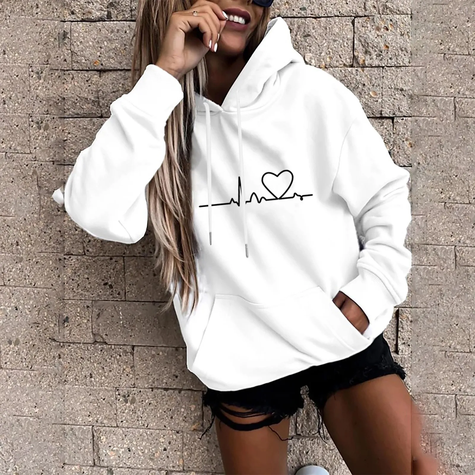 

Heart Kawaii Print Oversized Hoodie Long Sleeve Hoodies Women Sweatshirts Sudaderas Con Capucha Moletom Feminino Sweetshirts