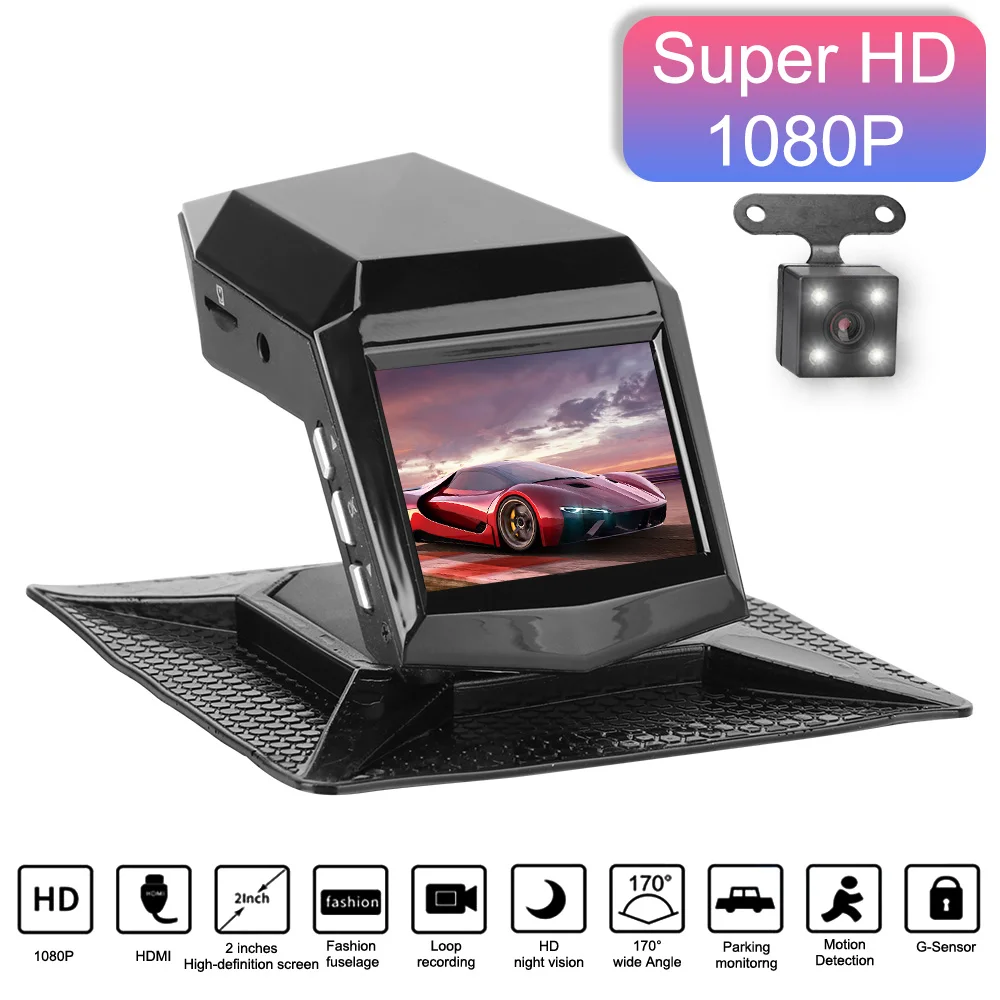 

2 Inch Car DVR 1080P Dual Lens Video Recorder Night Vision Center Console 170° Wide Angle Driving Recorder Cycle Recording