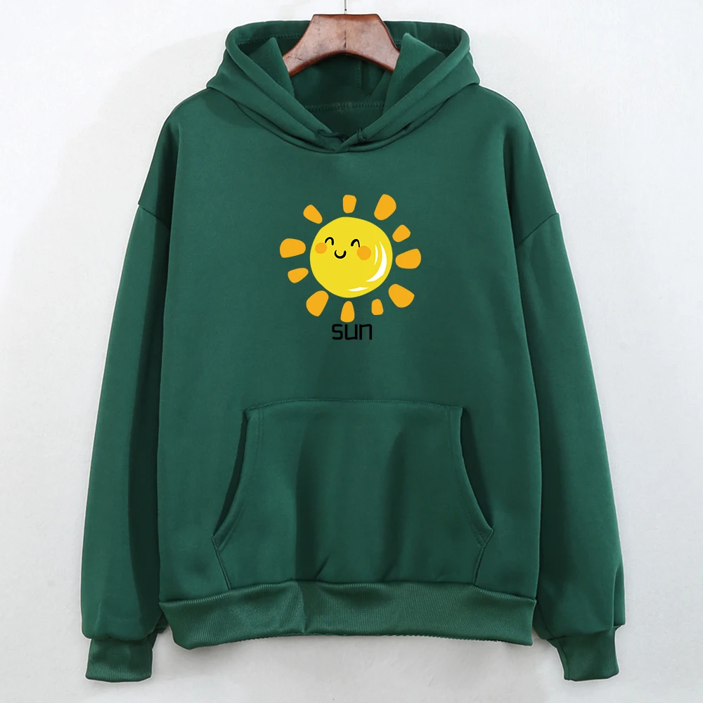 

Winter Korean Woman Hoodies Sweatshirt Comfortable Kawaii for Girls Cute Ladies Pullover Female Clothes Sun Hand Painted Funny