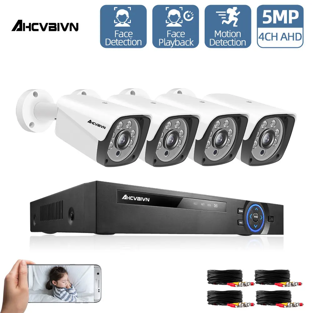 

4CH CCTV HDMI DVR 4PCS 1080P 5MP AHD Camera Kit Outdoor Weatherproof Home Security System Video Surveillance Kit HD Lens Set