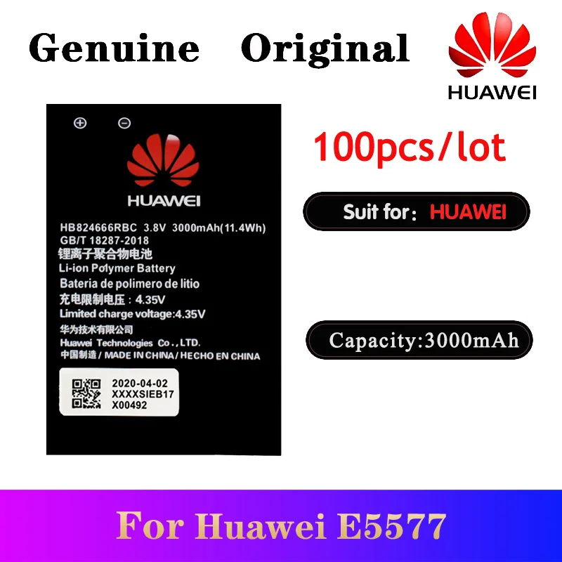 

100pcs/lot Original Battery HB824666RBC For Huawei E5577 E5577Bs-937 E5577s-321 WIFI Router Phone Replacement Batteria 3000mAh