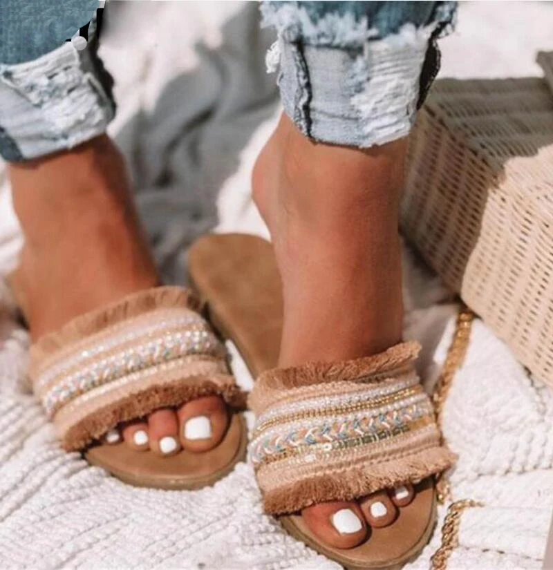 Женские тапочки 2019 Лето Новинка В римском стиле Босоножки в ретро на плоской