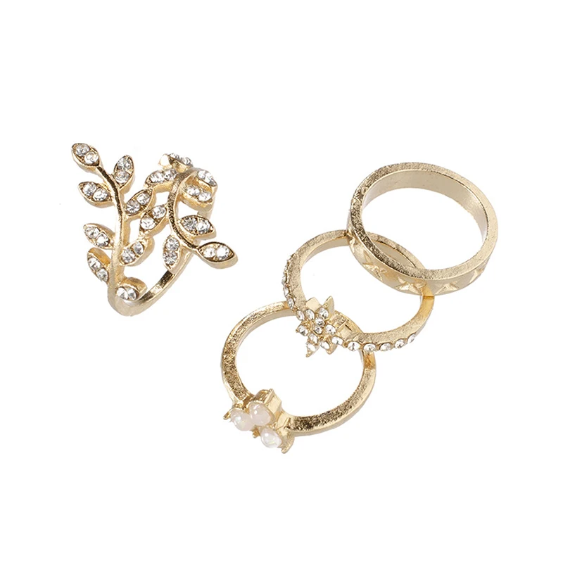 9 шт./компл. Модные кольца для женщин Нежный с украшением в виде кристаллов листья