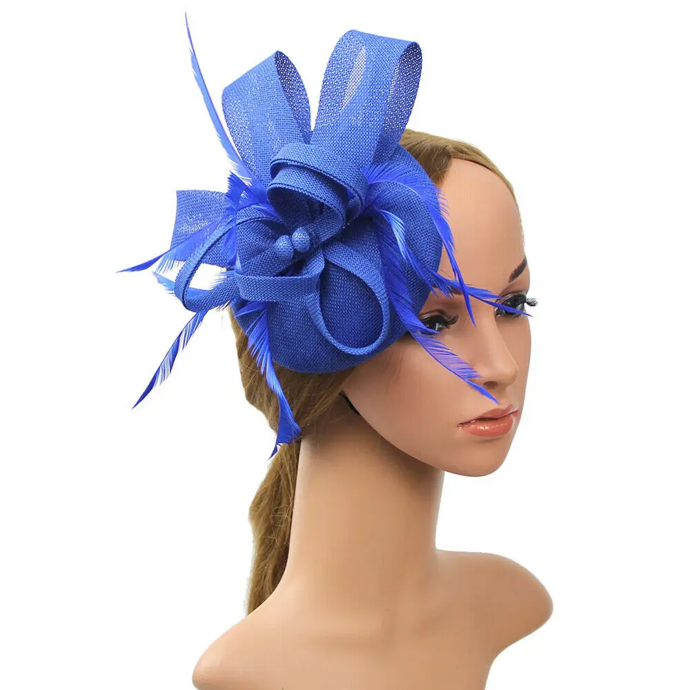 

Ladies Women Fascinator Flower Feather Hat Headband Wedding Party Mesh Headpiece