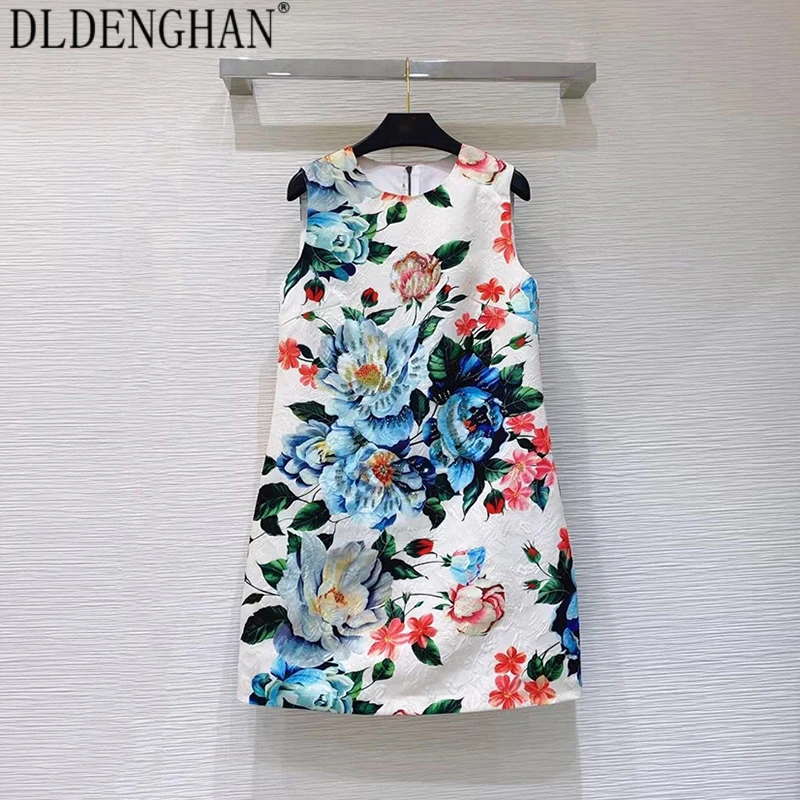 

DLDENGHAN модное дизайнерское богемное платье с цветочным принтом для женщин с круглым вырезом без рукавов с бисером платья для отпуска Лето Но...