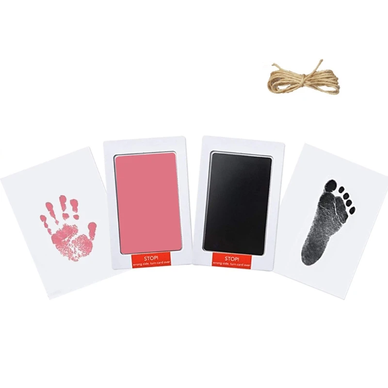 

Newborn Baby Footprint Handprint Kit Nontoxic Ink Pad Imprint Cards Clips Rope