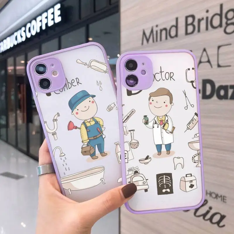 

Cartoon Cute Profession Teacher Phone Case For iPhone 13 12 11 Mini Pro XR XS Max 7 8 Plus X Matte transparent Purple Back Cover