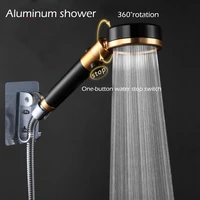 metal shower shower watering can shower head gold aluminum pressurized shower head free rotation and shaking head one key switch