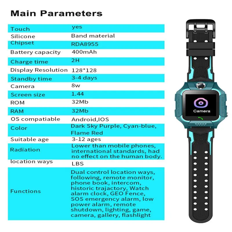 

Q19 Smart Watch Boy Gilr LBS Positioning Lacation SOS Camera Smart Phone Baby Watch Voice Chat Smartwatch for Android IOS Q528