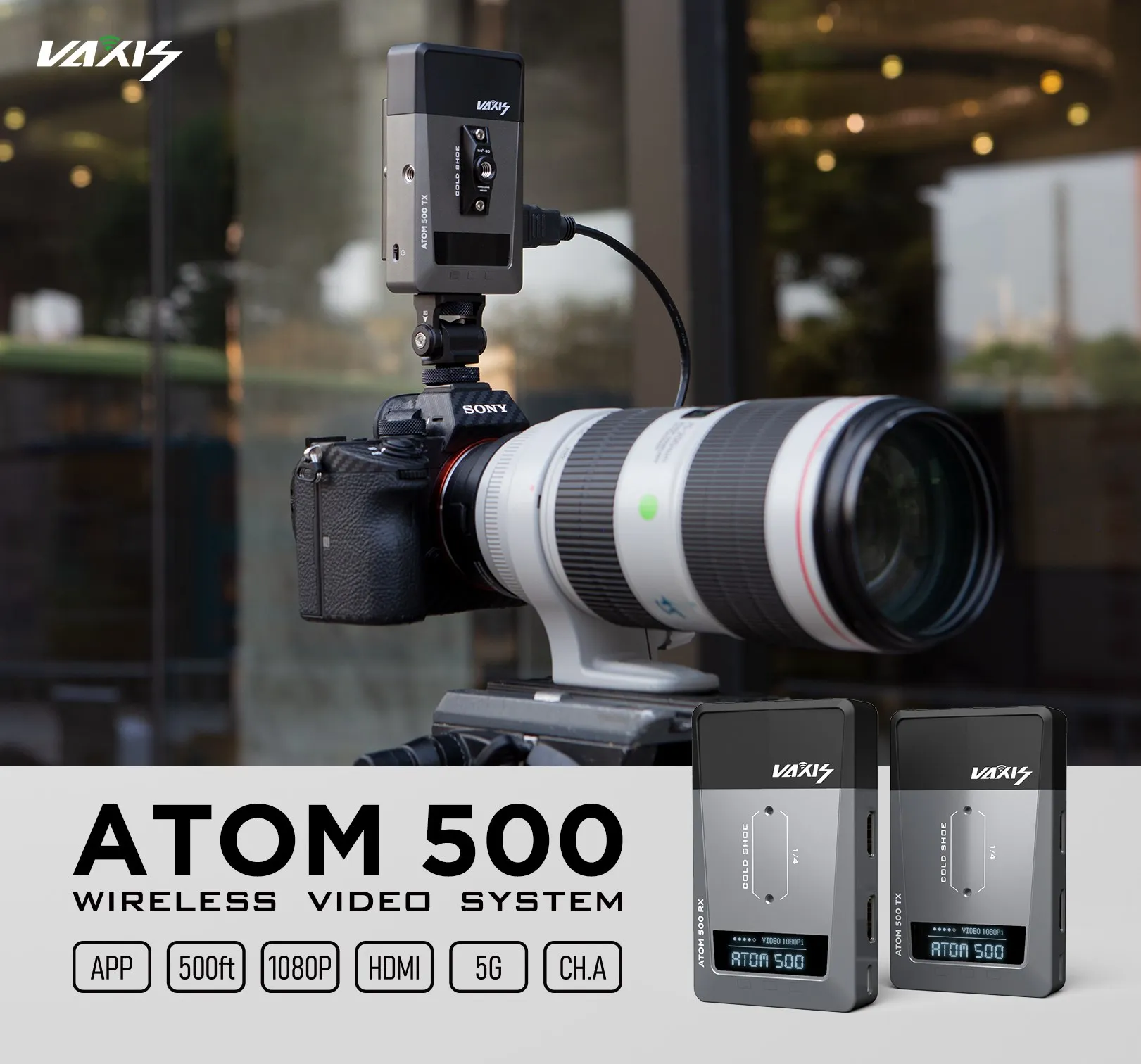 

New Vaxis ATOM 500 Youth Version Wireless Transmission System 1080P HD Image Video Transmitter Receiver HDMI-compatible