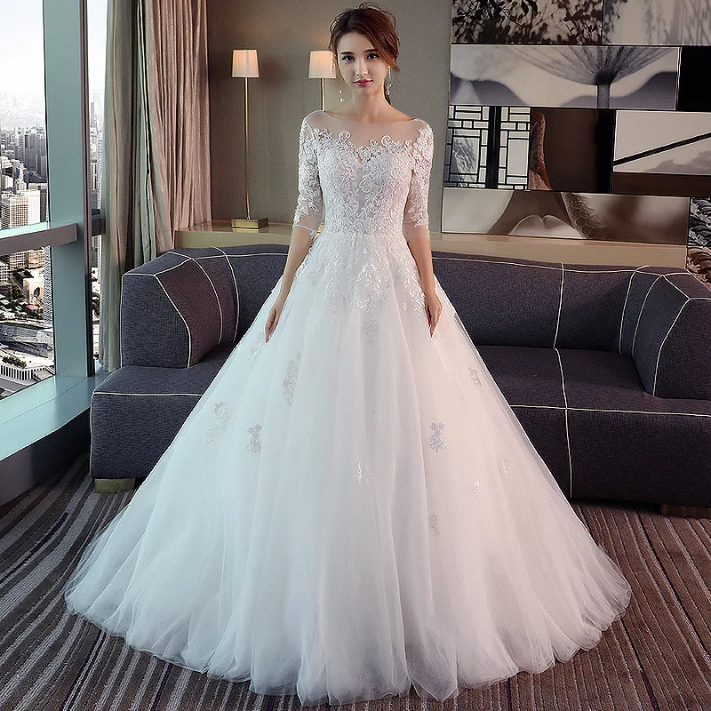 2020 настоящая женская новинка Sen Is The Bridal короткая Хепберн с длинным рукавом на