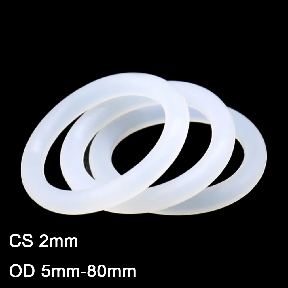 

20/50/100pcs Silicon O Ring Sealing Gasket CS 2mm OD 5mm-80mm White Food Grade Waterproof Seals Washer Rubber O-ring