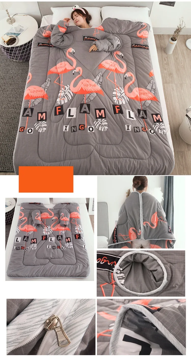 Зимнее ленивое одеяло Фламинго с рукавами зимнее домашнее наполнителем теплое