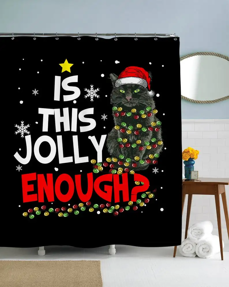 

Christmas Art, Santa Shower Curtain, Cool Artwork, Cat Bathroom Décor