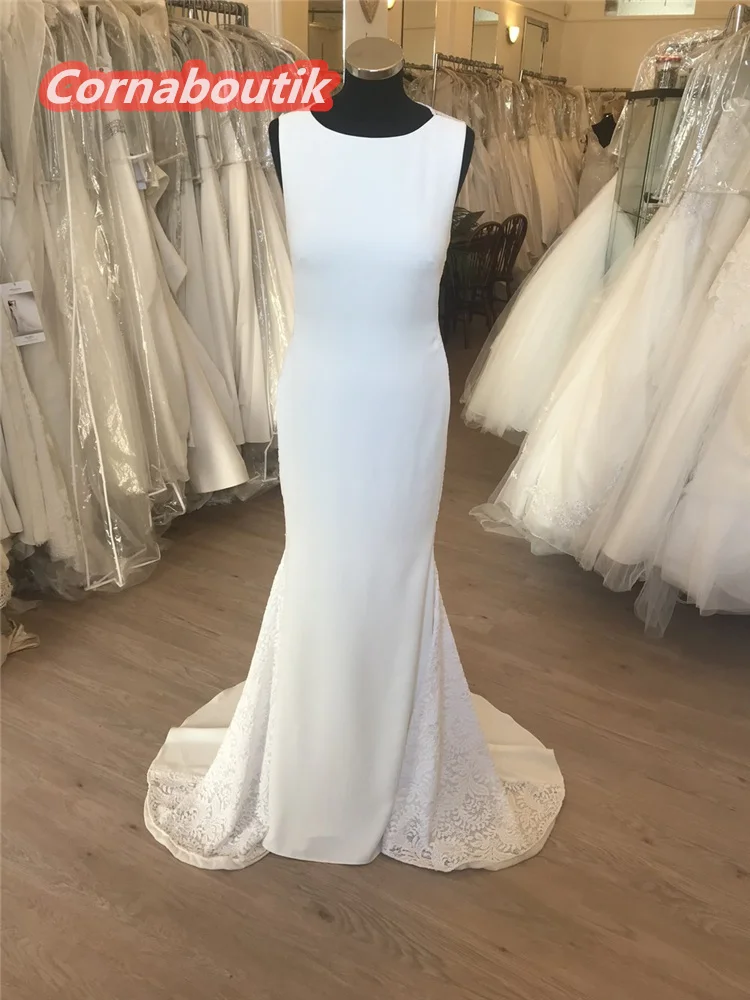 

Vestido De Noiva Sirena Crepe Wedding Dress COR-063 Lace Keyhole Back Bridal Gowns Casamento Abiti Da Sposa