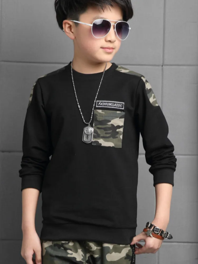 Boys T-shirt + Pants Sports Suits Kide Clothes Sets Children's Camouflage Black and White Color 4 14 Ages Clothing Set |