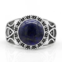 real antique turkish ring in pure 925 sterling silver with lapis lazuli mens onyx colorful punk rock jewelry