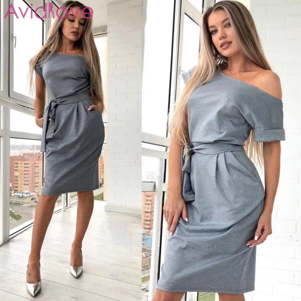 Женское модное Повседневное платье с вырезом лодочкой и коротким рукавом