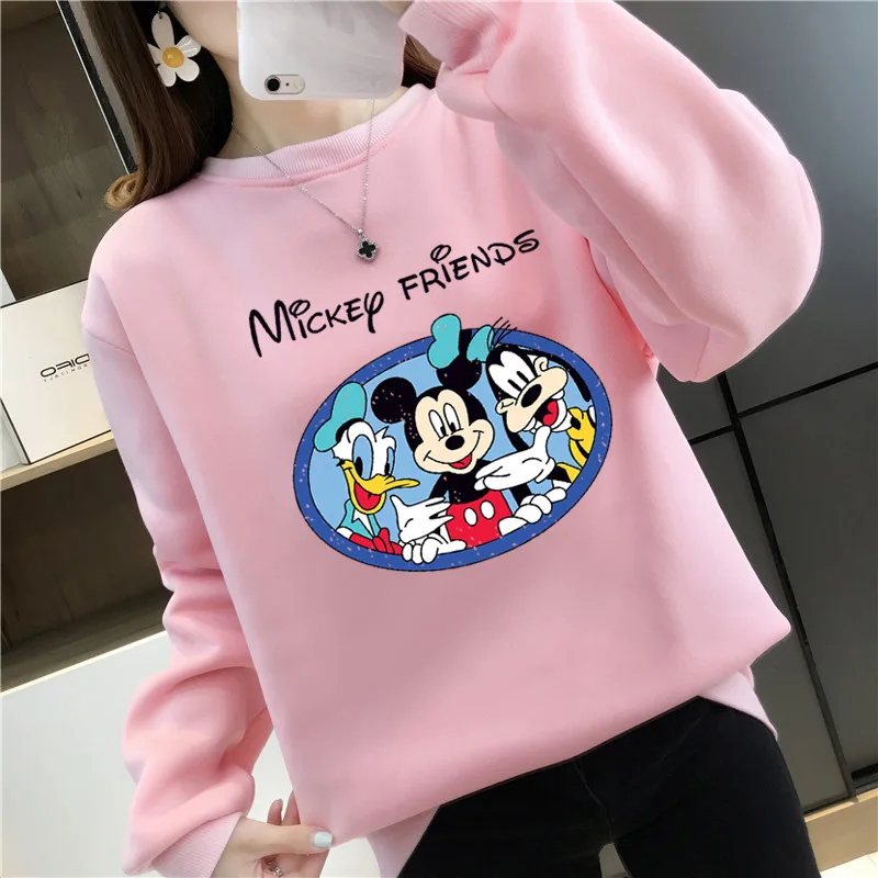 Print Mickey Friends Graphics Women Sweetshirts Winter and Autumn Crewneck Long Sleeve Thick Disney Donald Duck Poleron Mujer