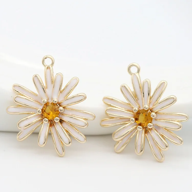 

10MM 15MM 14k Gold Plated Brass with Zircon Flower Charms Pendant For Jewelry Making DIY Jewelry Supplies