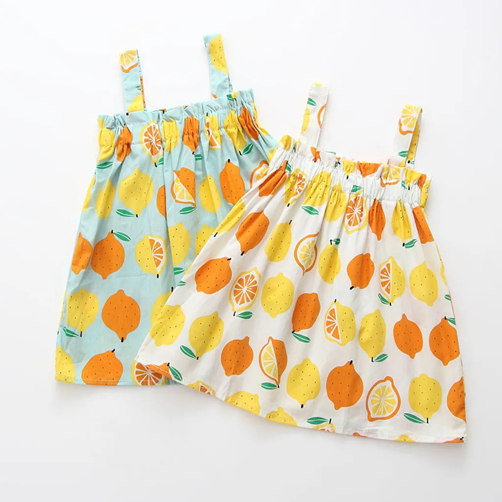 Dress For Girls Toddler Infant Baby Lemon Print Sleeveless Strap Princess Dresses Outfits 2020 New Fashion | Детская одежда и