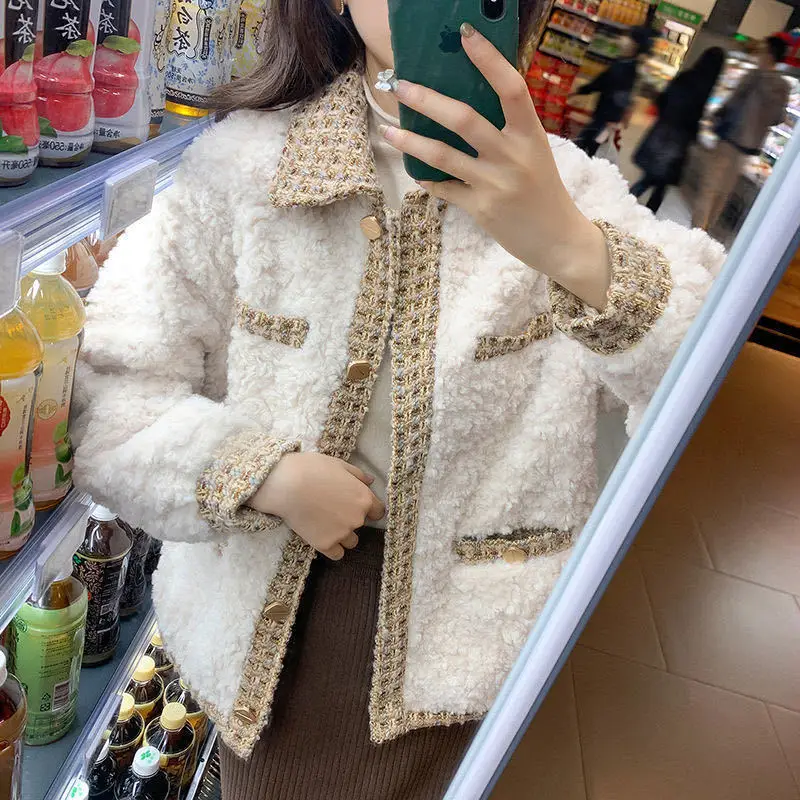 

Small fragrance lamb wool coat for women in spring, autumn and winter