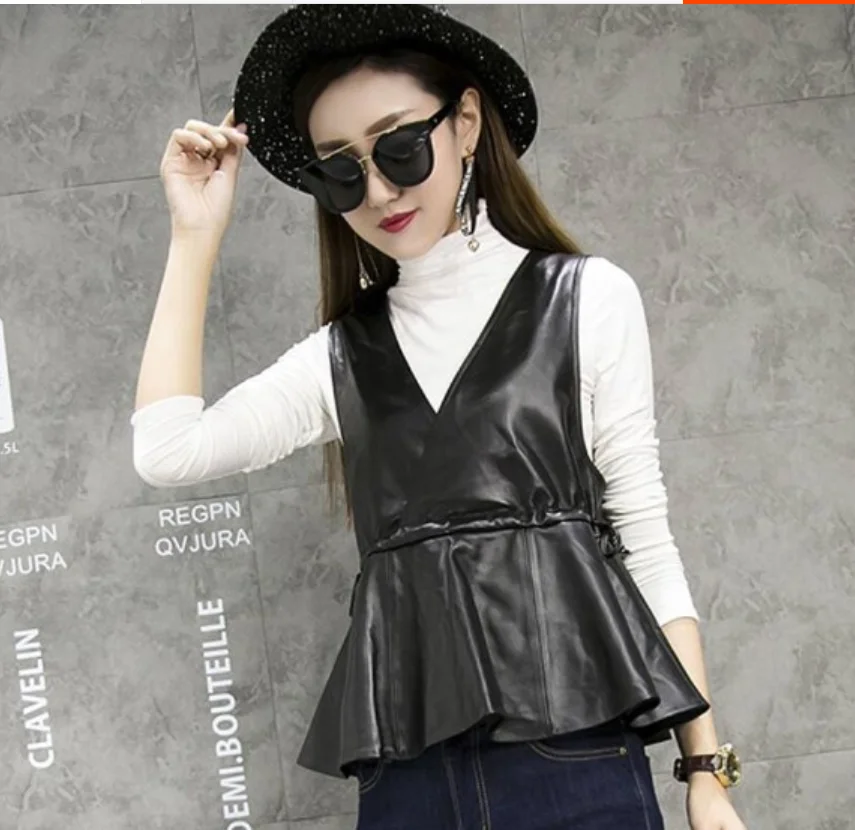 

Leather vest female student coat Korean version of the new short-waisted thin coat irregular wild V-neck vest skirt
