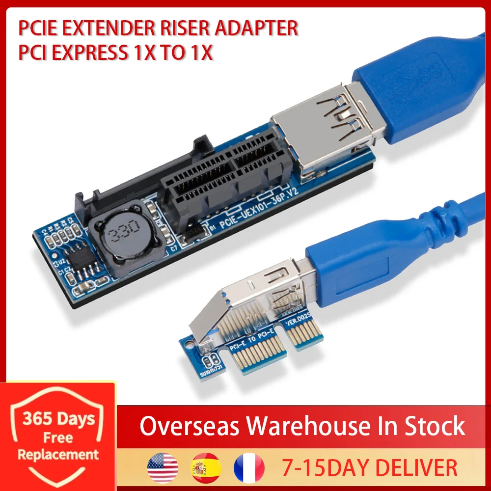 

Переходник PCI-E 1X to X1 Riser Extender Card Adapter SATA Power PCI Express с кабелем USB 3,0 для материнской платы майнинга BTC